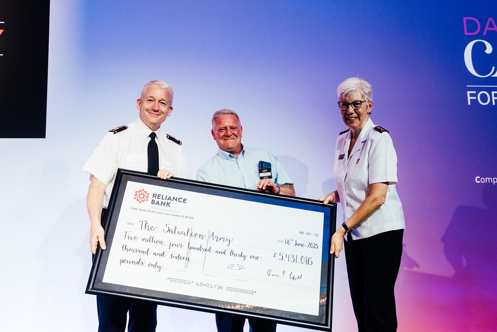 £5.4m Cheque is Presented to The Salvation Army