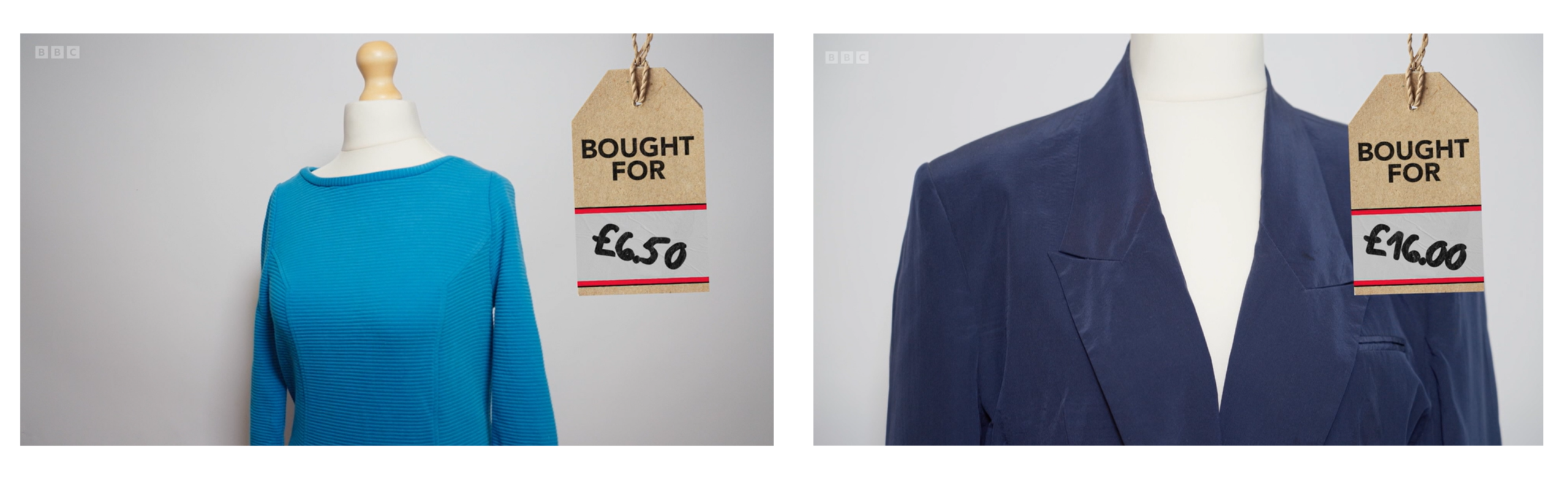 Items chosen for auctioning. Left - dress, right - suit.