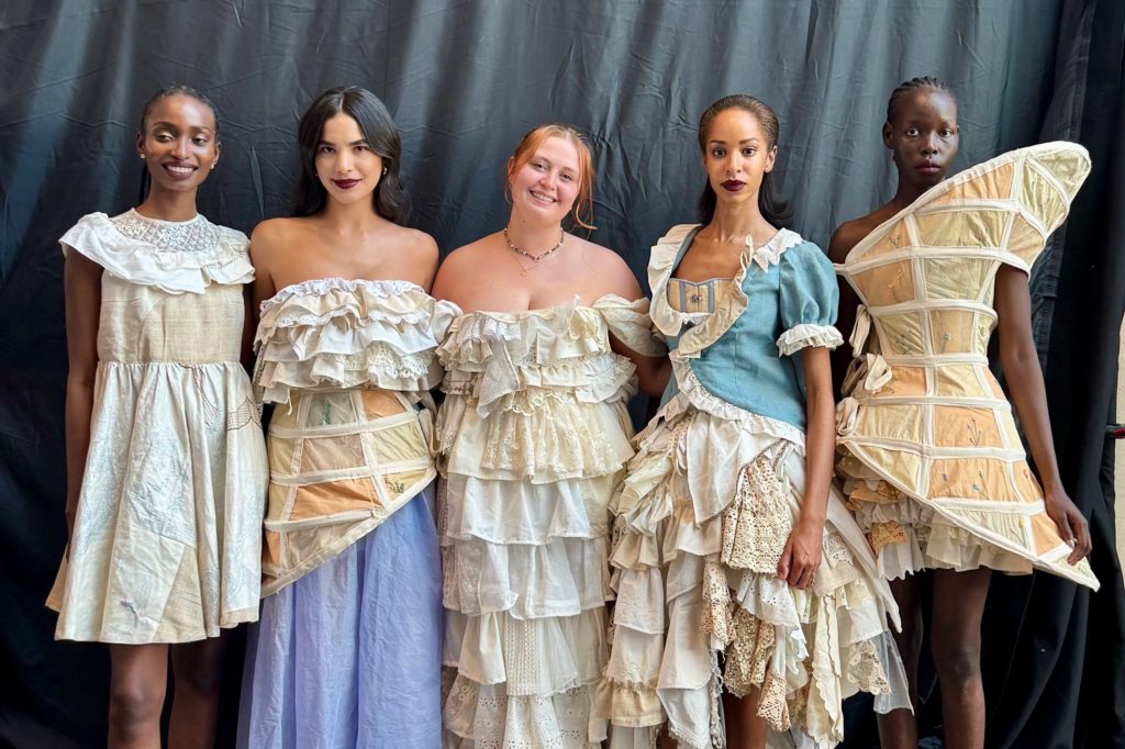 Five fashion students wearing Victorian Inspired garments