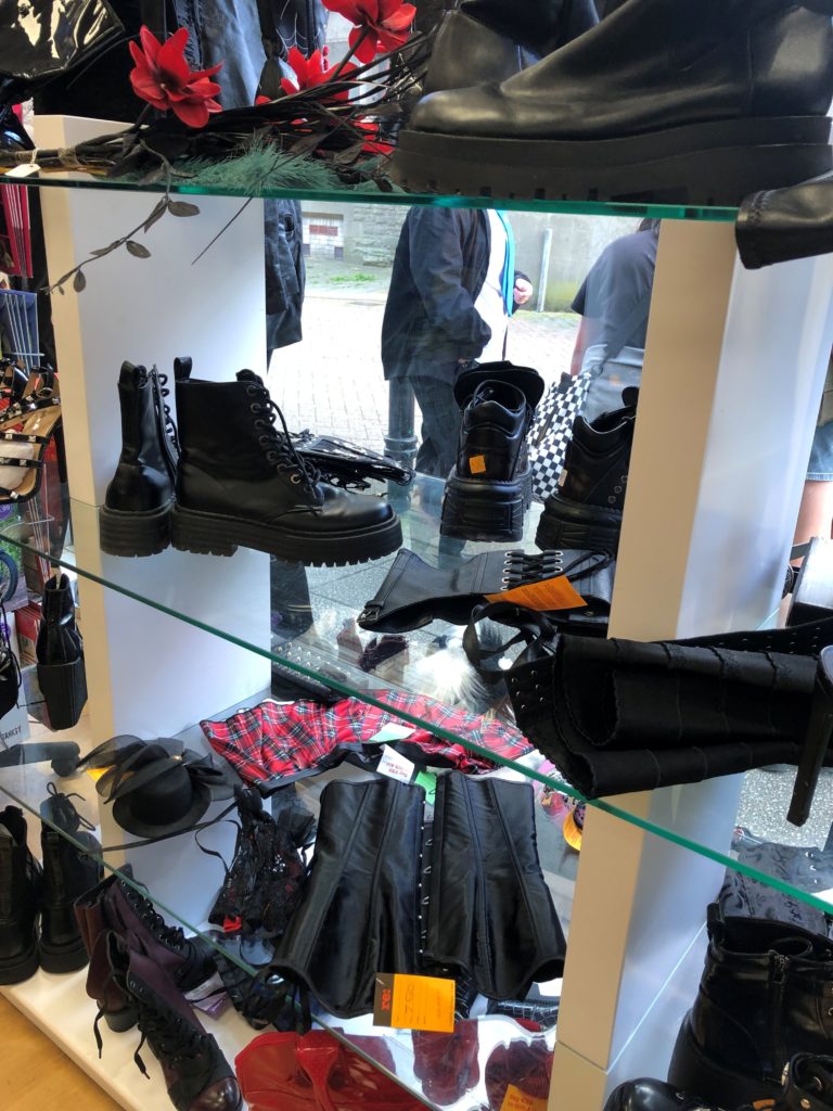 Selection of items on display inside a charity shop